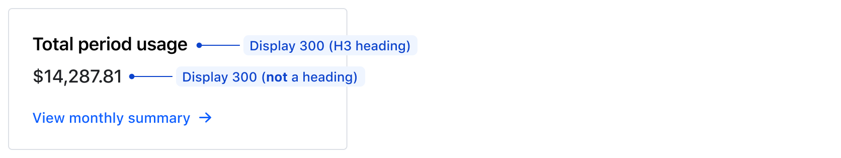 A piece of UI showing primarily an account balance, highlighting the differences between the two display styles. One a heading and the other one not.